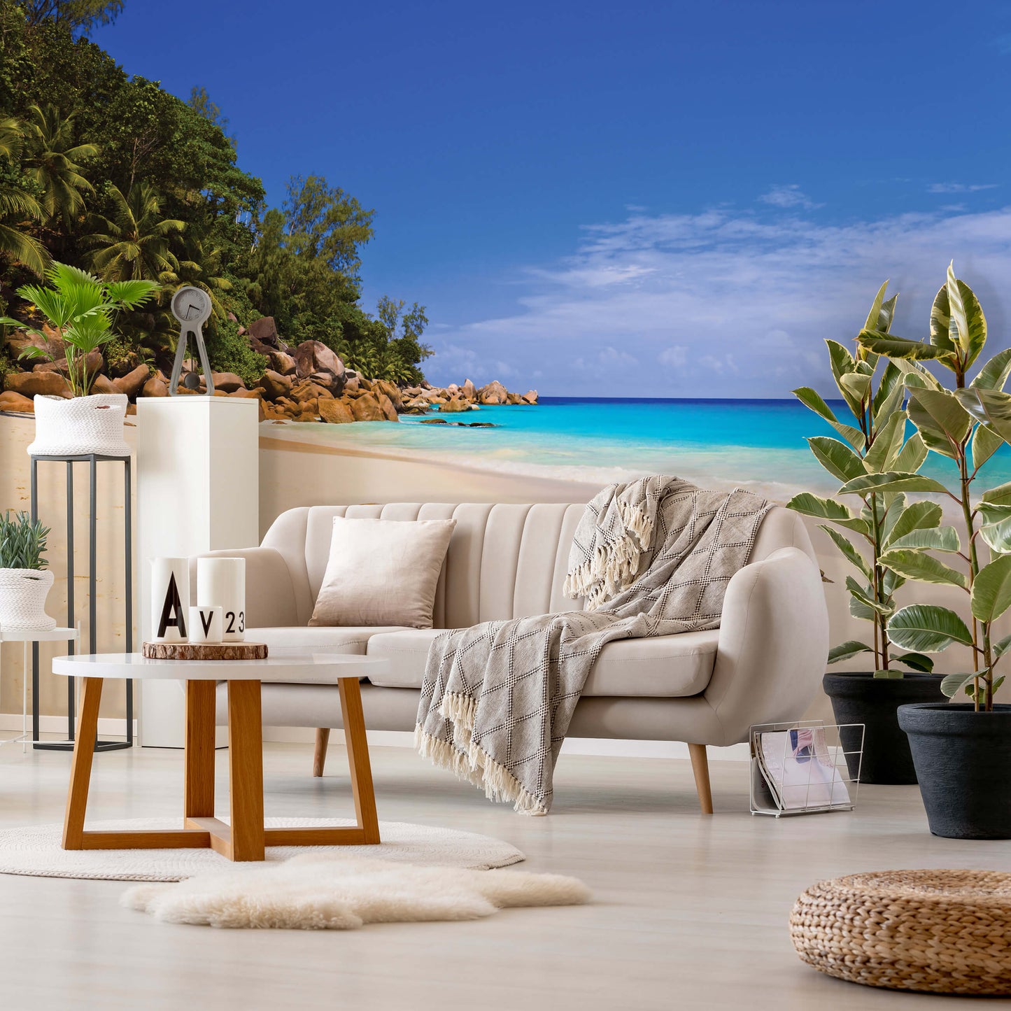 Sandy Beach Scenery Living Room Tropical Scenery Non-woven Photo Wallpaper (W x H) 368 cm x 254 cm (144" x 100")