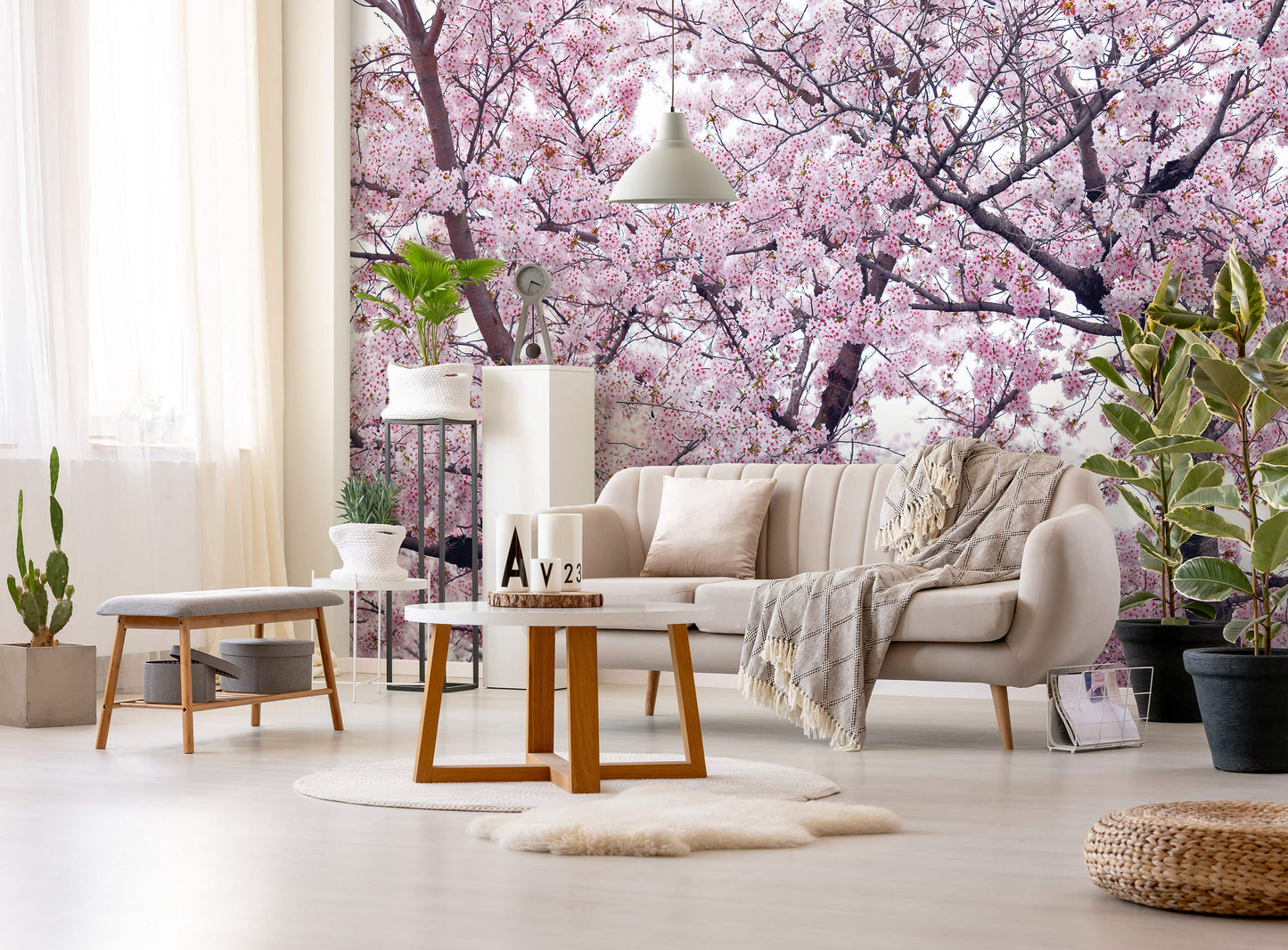 Pink Flowering Tree Nature Nature Non-woven Photo Wallpaper (W x H) 312 cm x 219 cm (123" x 86")