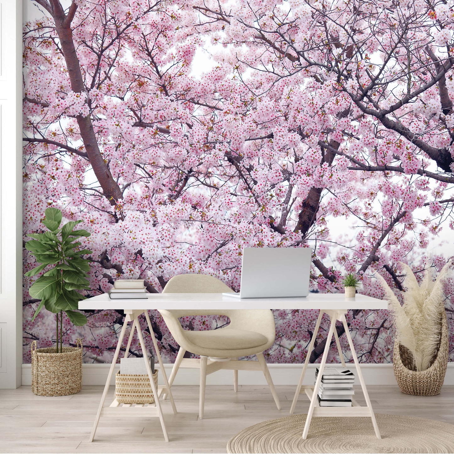 Pink Flowering Tree Nature Nature Non-woven Photo Wallpaper (W x H) 312 cm x 219 cm (123" x 86")