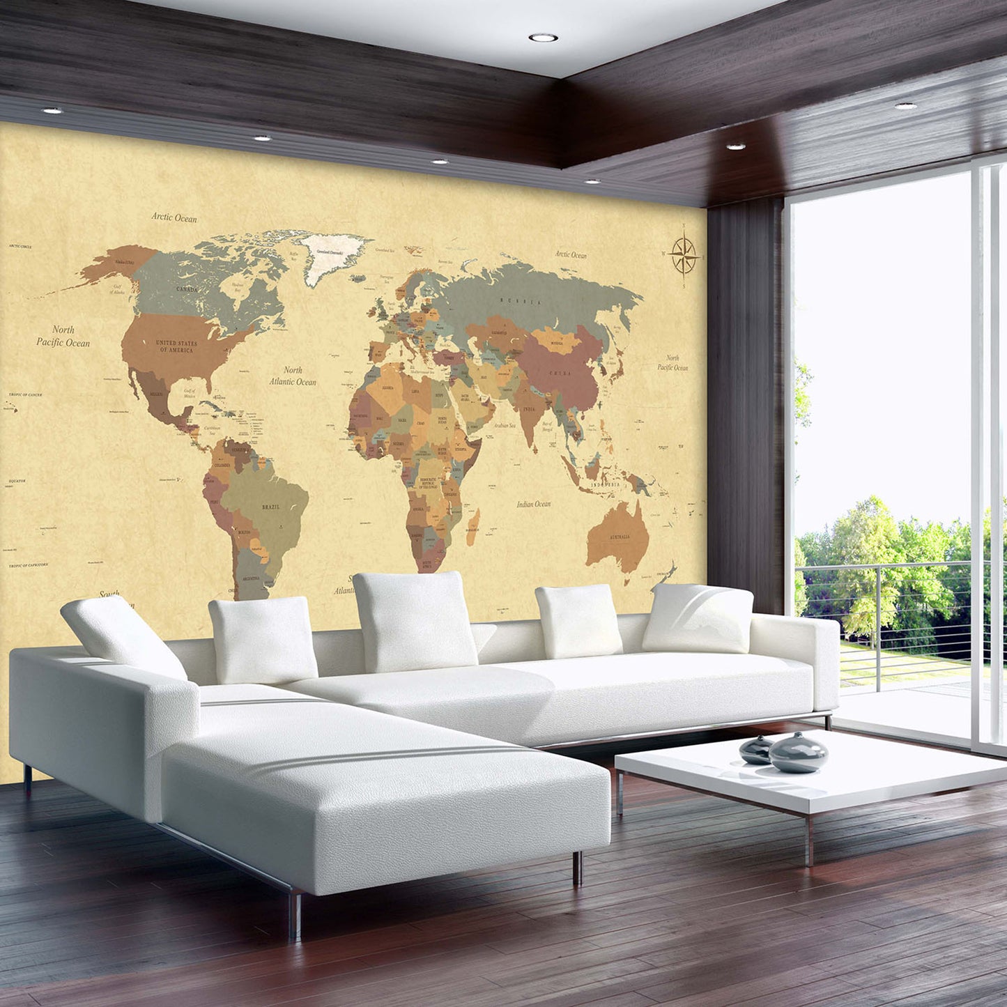 Political Map of The World Brown Non-woven Photo Wallpaper (W x H) 368 cm x 254 cm (144" x 100")