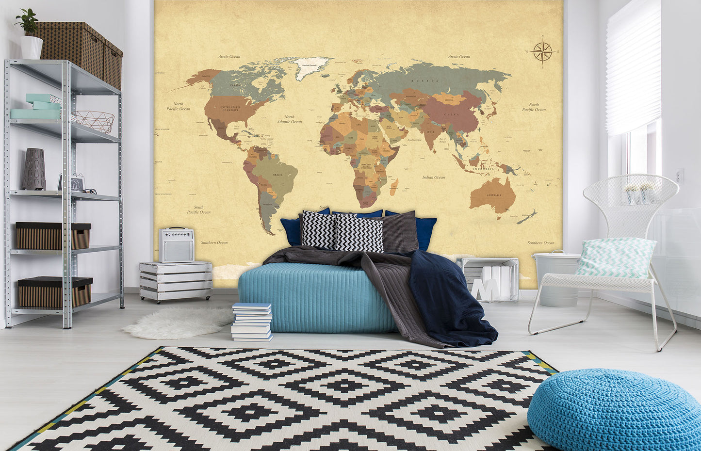 Political Map of The World Brown Non-woven Photo Wallpaper (W x H) 368 cm x 254 cm (144" x 100")