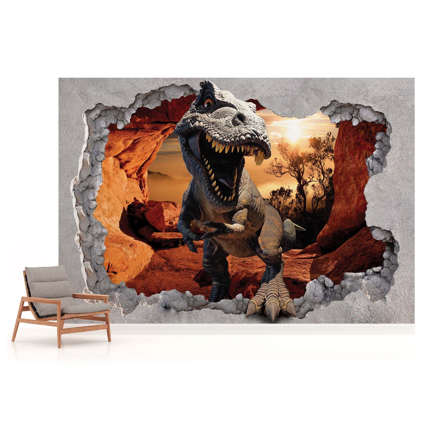 Dinosaur brick wall Animal Non-woven Photo Wallpaper (W x H) 368 cm x 254 cm (144" x 100")