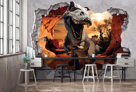 Dinosaur brick wall Animal Non-woven Photo Wallpaper (W x H) 368 cm x 254 cm (144" x 100")