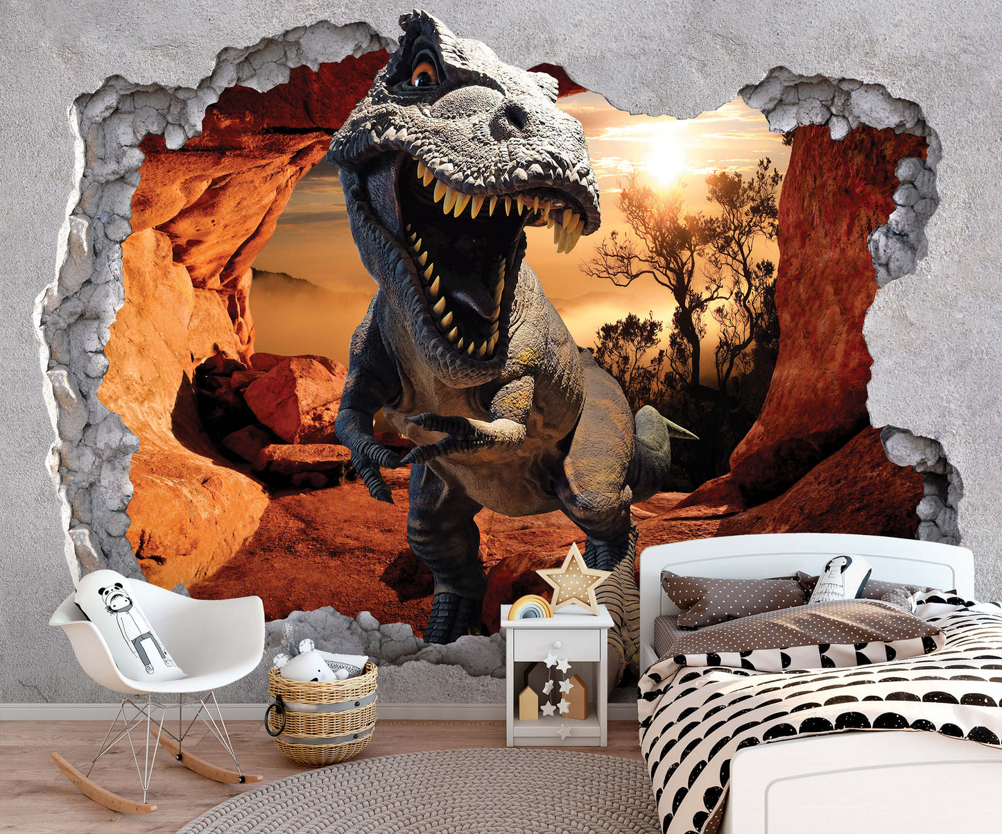 Dinosaur brick wall Animal Non-woven Photo Wallpaper (W x H) 368 cm x 254 cm (144" x 100")