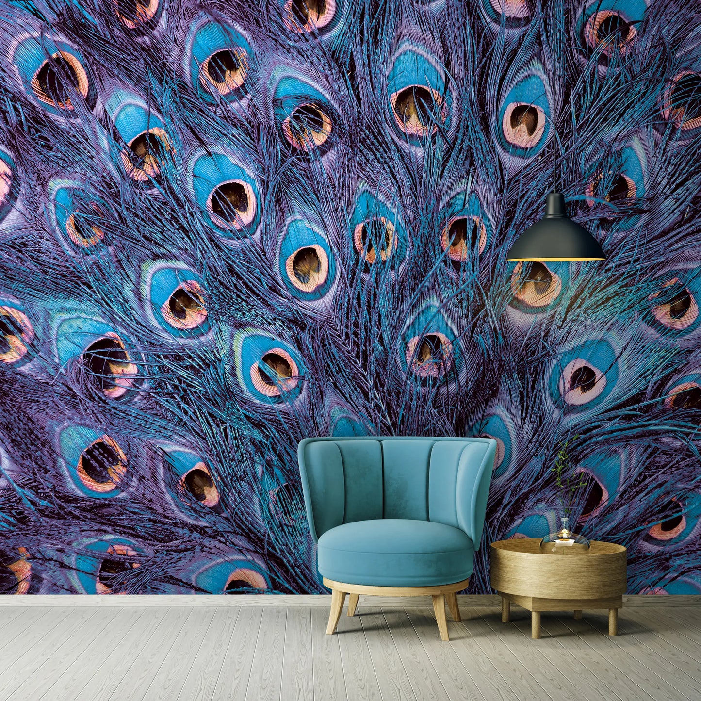 Blue and Purple Peacock Feathers Animal Non-woven Photo Wallpaper 