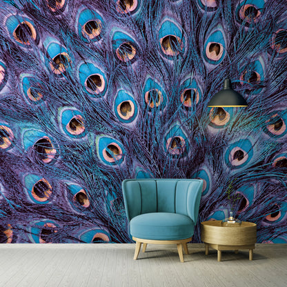 Blue and Purple Peacock Feathers Animal Non-woven Photo Wallpaper 