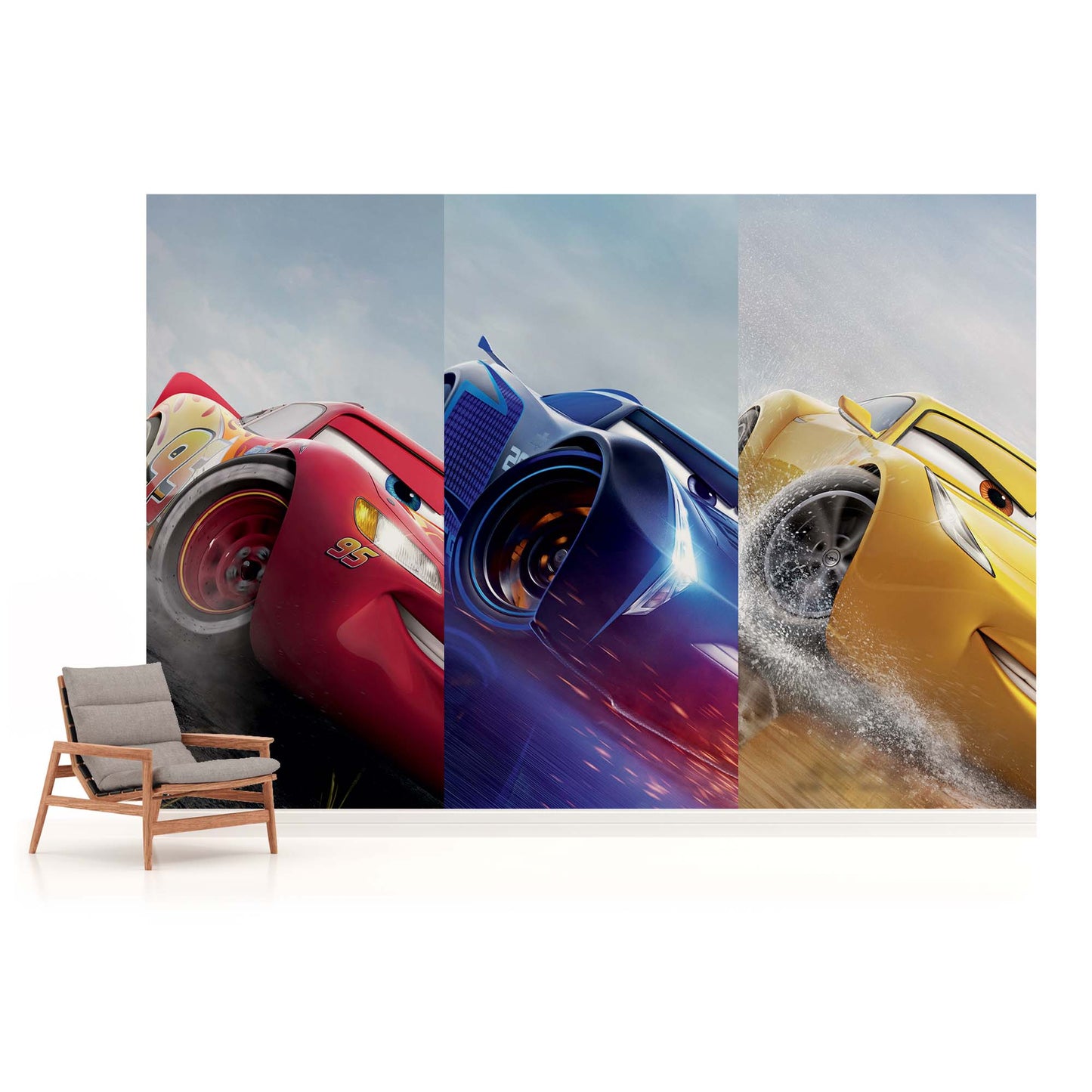 Disney Cars Trio Lightning McQueen Cruz and Storm Animated Movie Non-woven Photo Wallpaper (W x H) 312 cm x 219 cm (123" x 86")