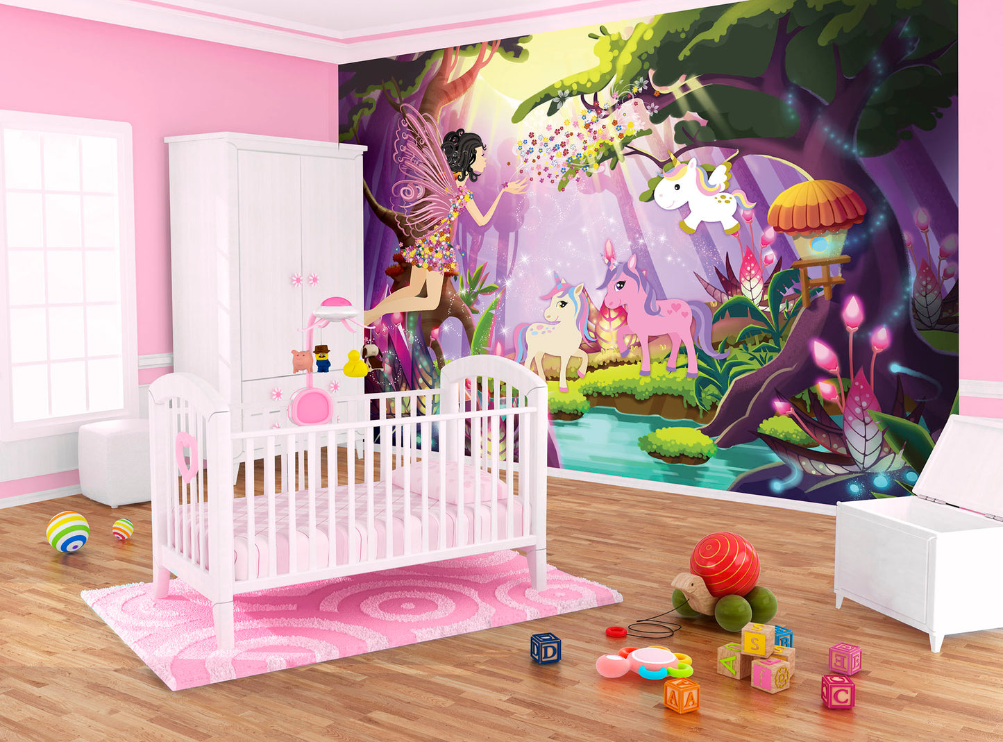 Fairies and Unicorns Nursery Non-woven Photo Wallpaper (W x H) 312 cm x 219 cm (123" x 86")