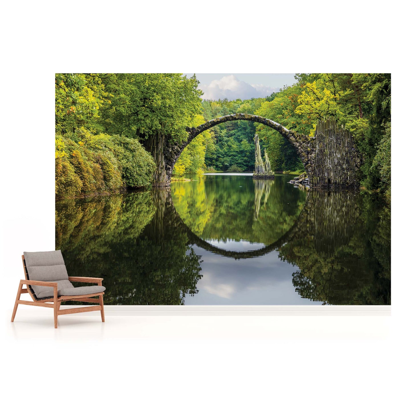 Lake Forest and Magic Bridge Nature Non-woven Photo Wallpaper (W x H) 368 cm x 254 cm (144" x 100")