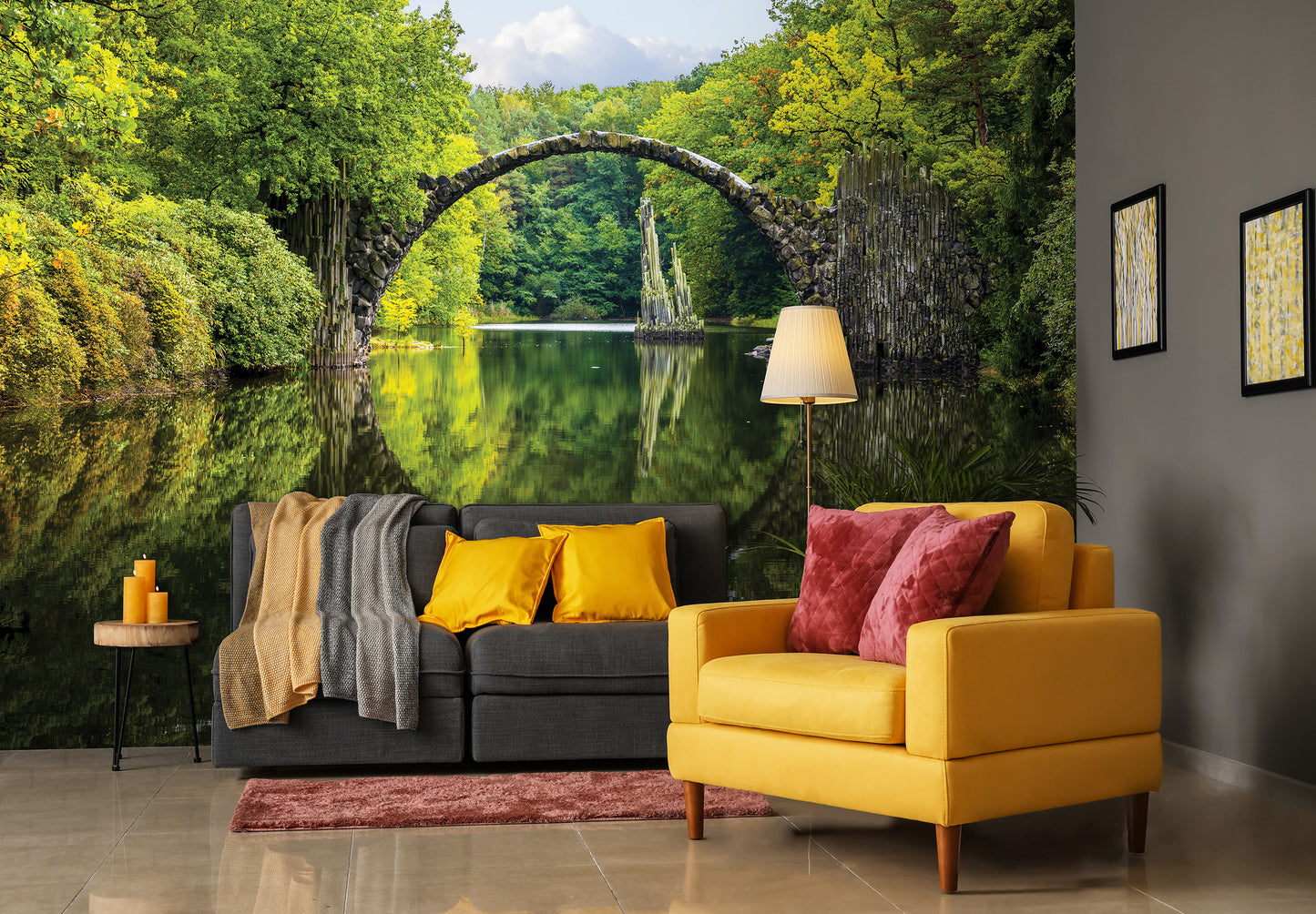 Lake Forest and Magic Bridge Nature Non-woven Photo Wallpaper (W x H) 368 cm x 254 cm (144" x 100")