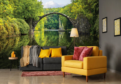 Lake Forest and Magic Bridge Nature Non-woven Photo Wallpaper (W x H) 368 cm x 254 cm (144" x 100")