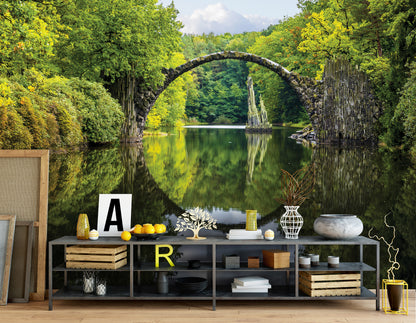 Lake Forest and Magic Bridge Nature Non-woven Photo Wallpaper s