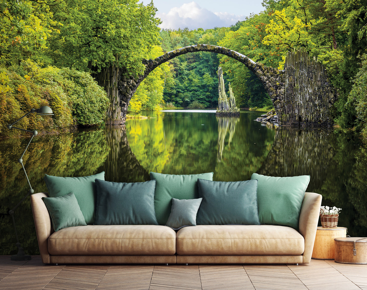 Lake Forest and Magic Bridge Nature Non-woven Photo Wallpaper (W x H) 368 cm x 254 cm (144" x 100")