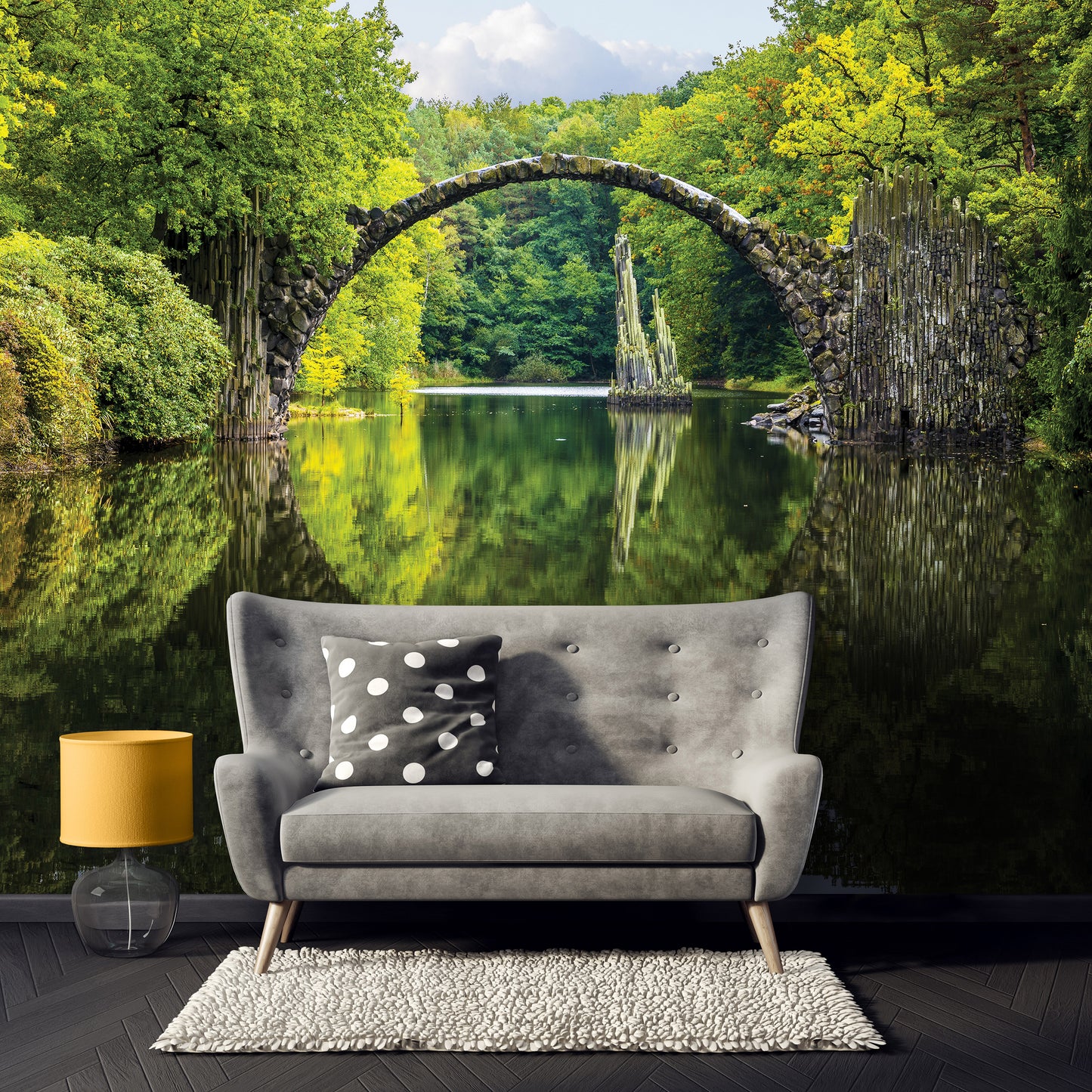 Lake Forest and Magic Bridge Nature Non-woven Photo Wallpaper (W x H) 368 cm x 254 cm (144" x 100")