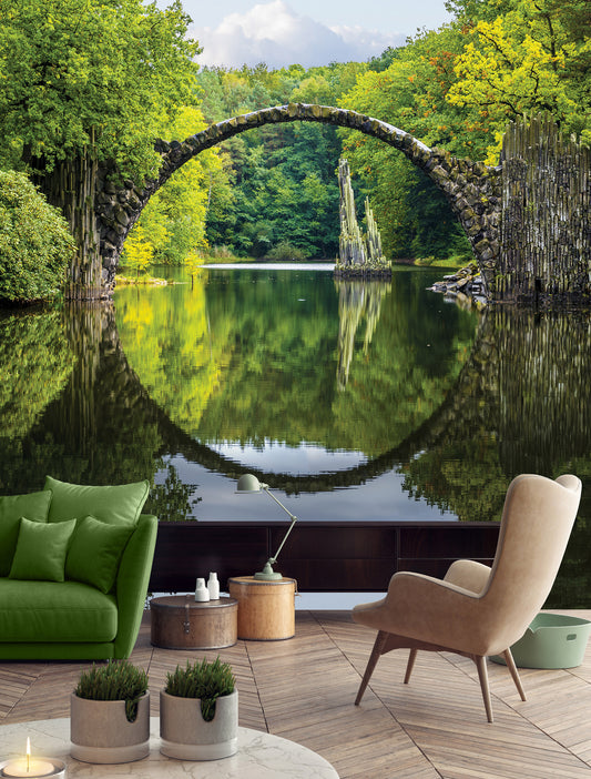 Lake Forest and Magic Bridge Nature Non-woven Photo Wallpaper (W x H) 368 cm x 254 cm (144" x 100")