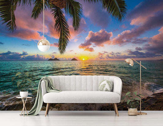 The Setting Sun Over the Ocean Tropical Scenery Non-woven Photo Wallpaper Size Selection