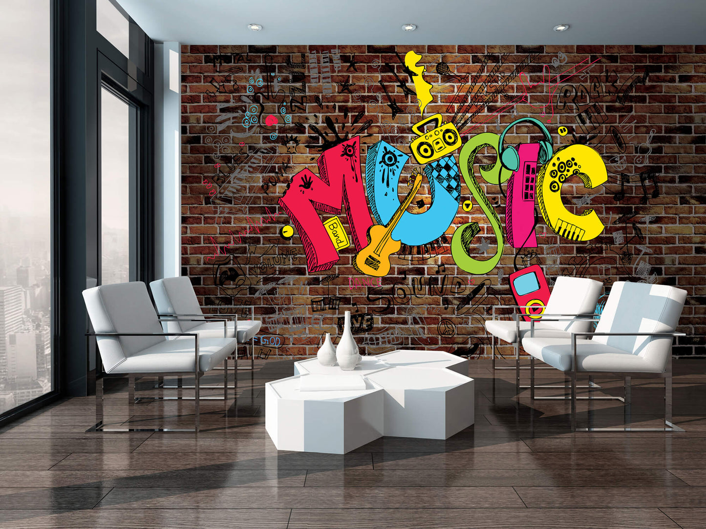 Graffiti Music Non-woven Photo Wallpaper (W x H) 312 cm x 219 cm (123" x 86")