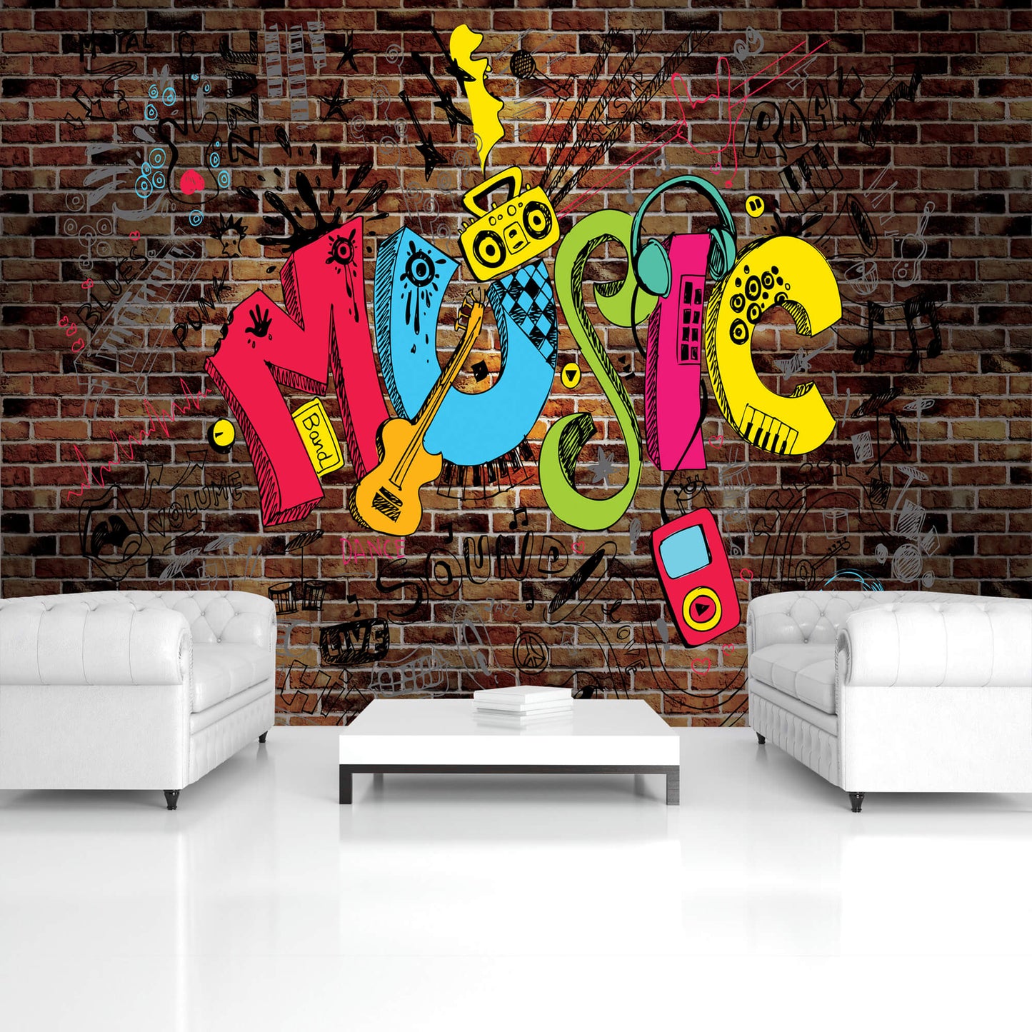 Graffiti Music Non-woven Photo Wallpaper (W x H) 312 cm x 219 cm (123" x 86")