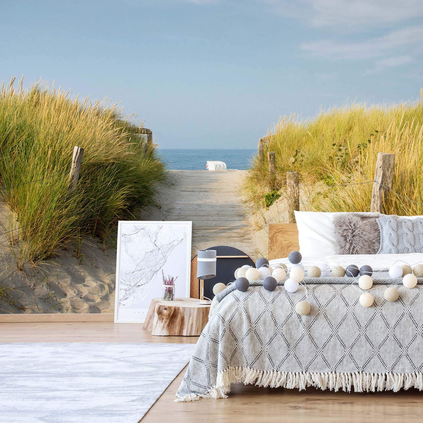 Sandy Beach Covered with Grass Nature Non-woven Photo Wallpaper (W x H) 368 cm x 254 cm (144" x 100")