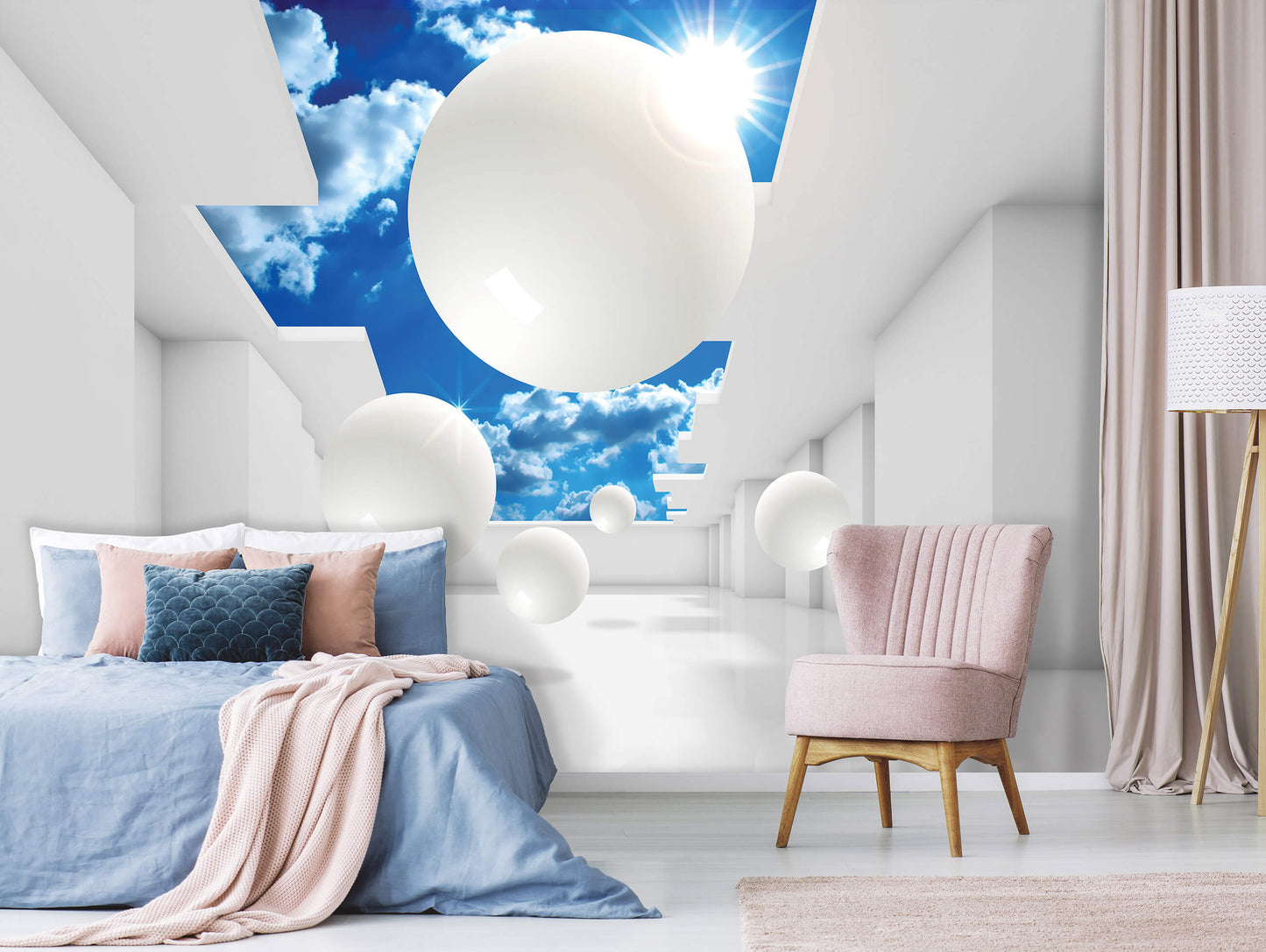 Abstract Composition Spheres 3D & Abstract Non-woven Photo Wallpaper (W x H) 368 cm x 254 cm (144" x 100")