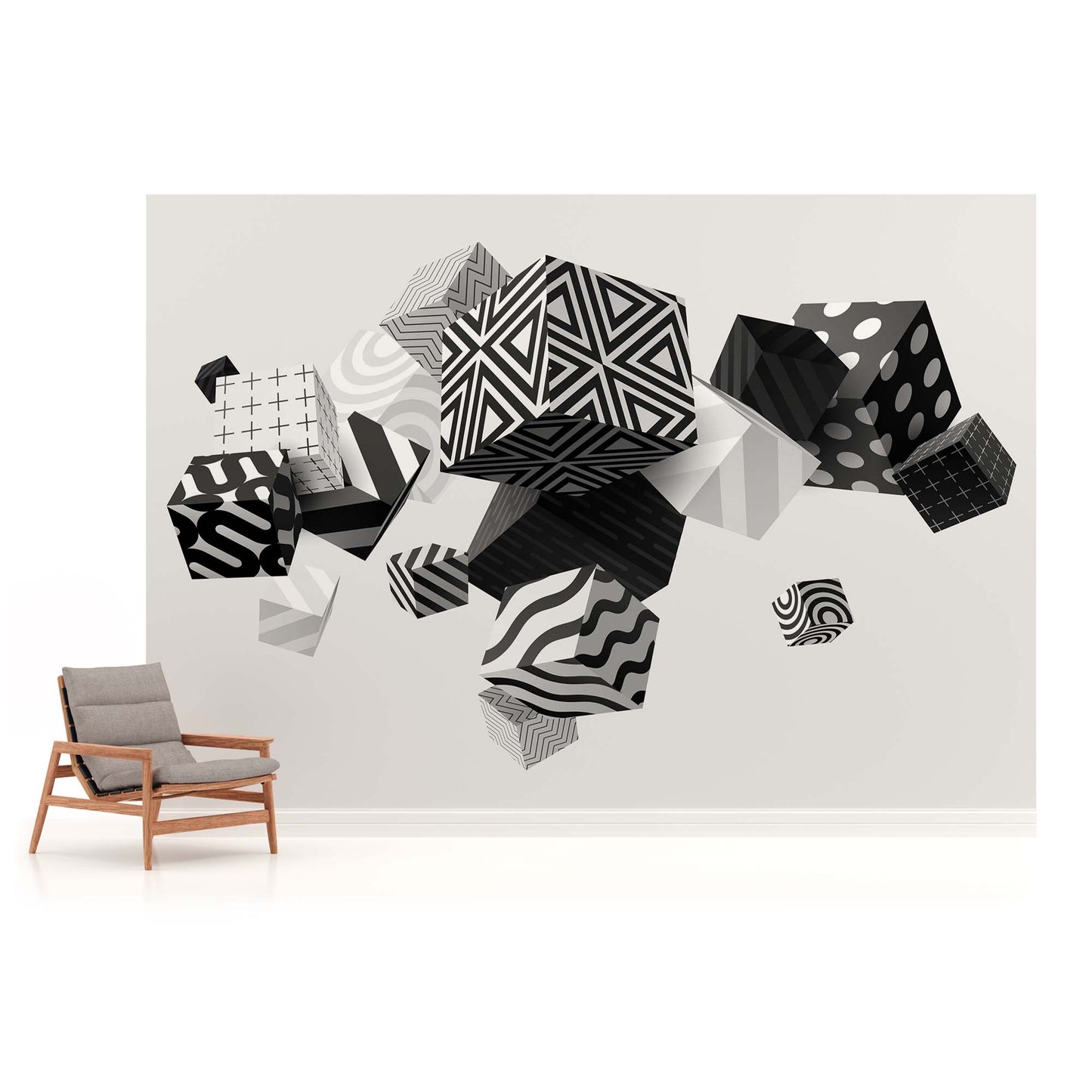 Black and White Cubes 3D 3D & Abstract Non-woven Photo Wallpaper (W x H) 312 cm x 219 cm (123" x 86")