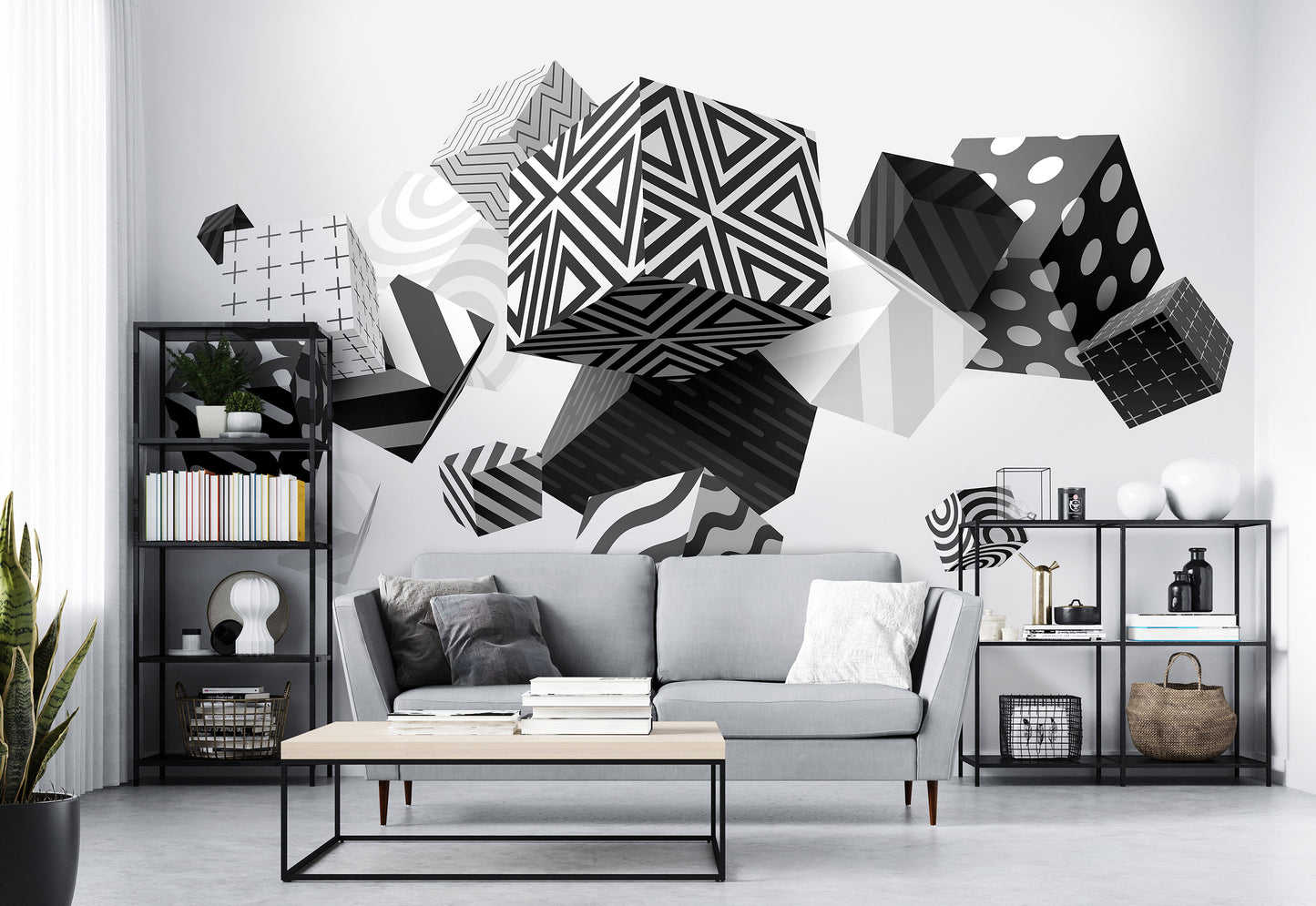 Black and White Cubes 3D 3D & Abstract Non-woven Photo Wallpaper (W x H) 312 cm x 219 cm (123" x 86")