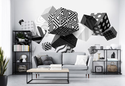 Black and White Cubes 3D & Abstract Non-woven Photo Wallpaper (W x H) 312 cm x 219 cm (123" x 86")