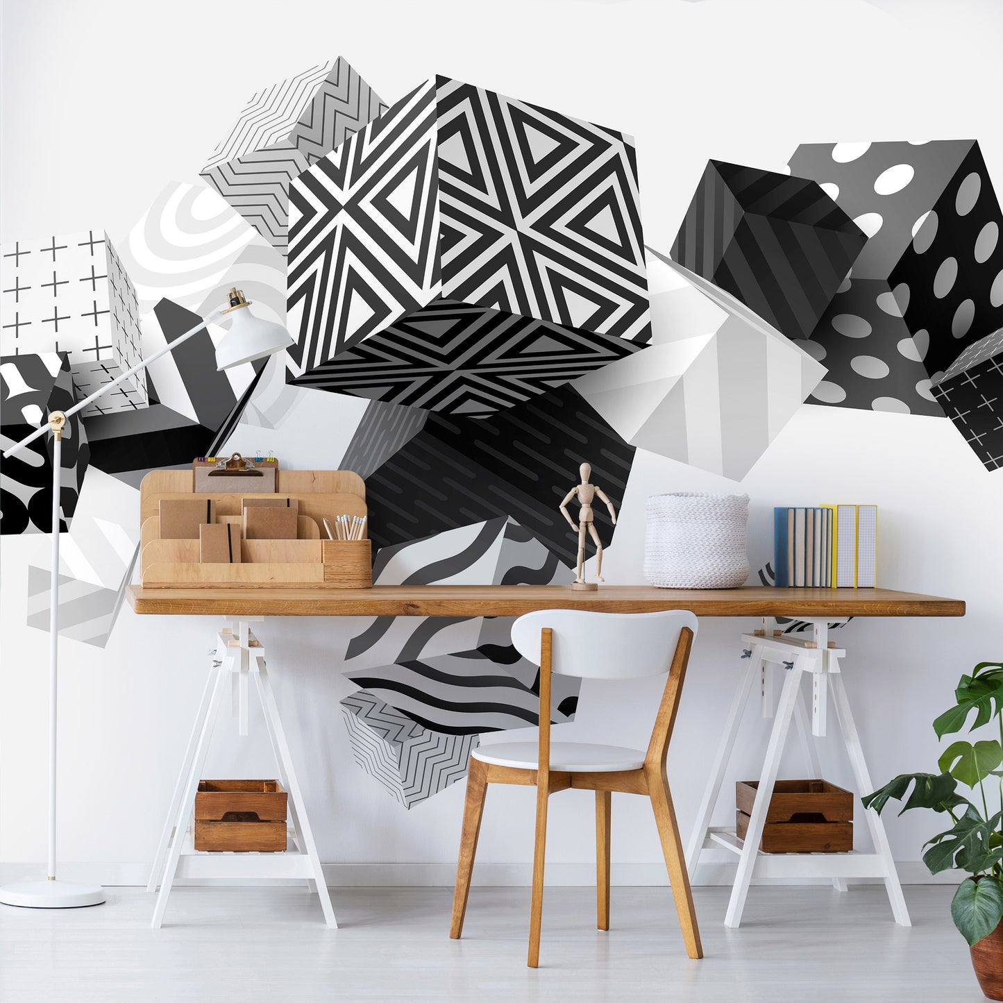 Black and White Cubes 3D 3D & Abstract Non-woven Photo Wallpaper (W x H) 312 cm x 219 cm (123" x 86")