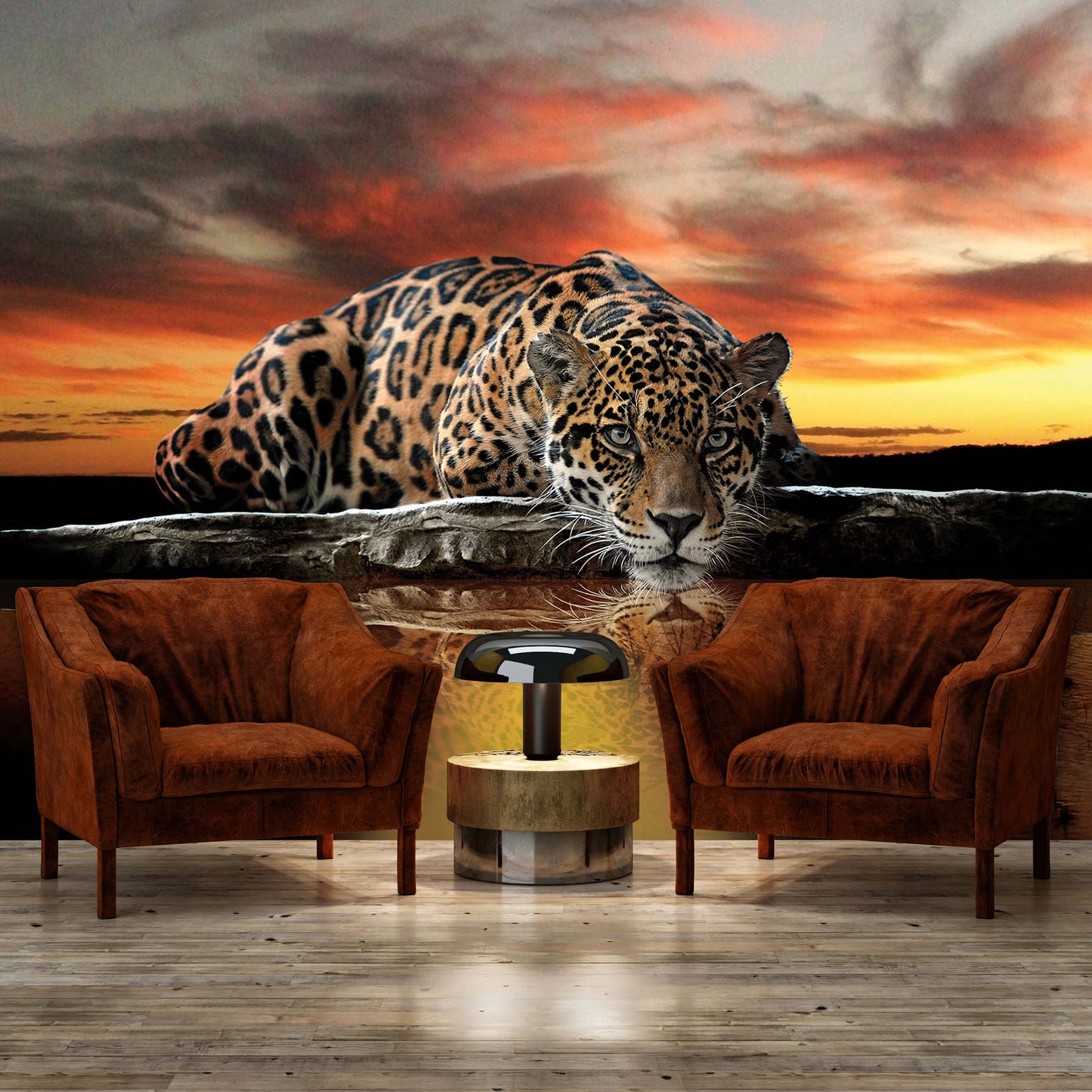 Leopard Wild Cat Orange Animal Animal Non-woven Photo Wallpaper (W x H) 312 cm x 219 cm (123" x 86")