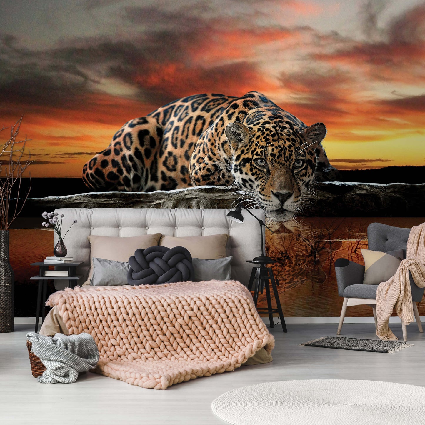 Leopard Wild Cat Orange Animal Animal Non-woven Photo Wallpaper (W x H) 312 cm x 219 cm (123" x 86")