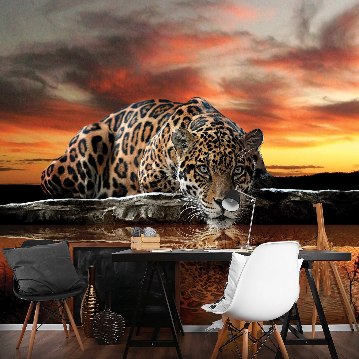 Leopard Wild Cat Orange Animal Animal Non-woven Photo Wallpaper (W x H) 312 cm x 219 cm (123" x 86")