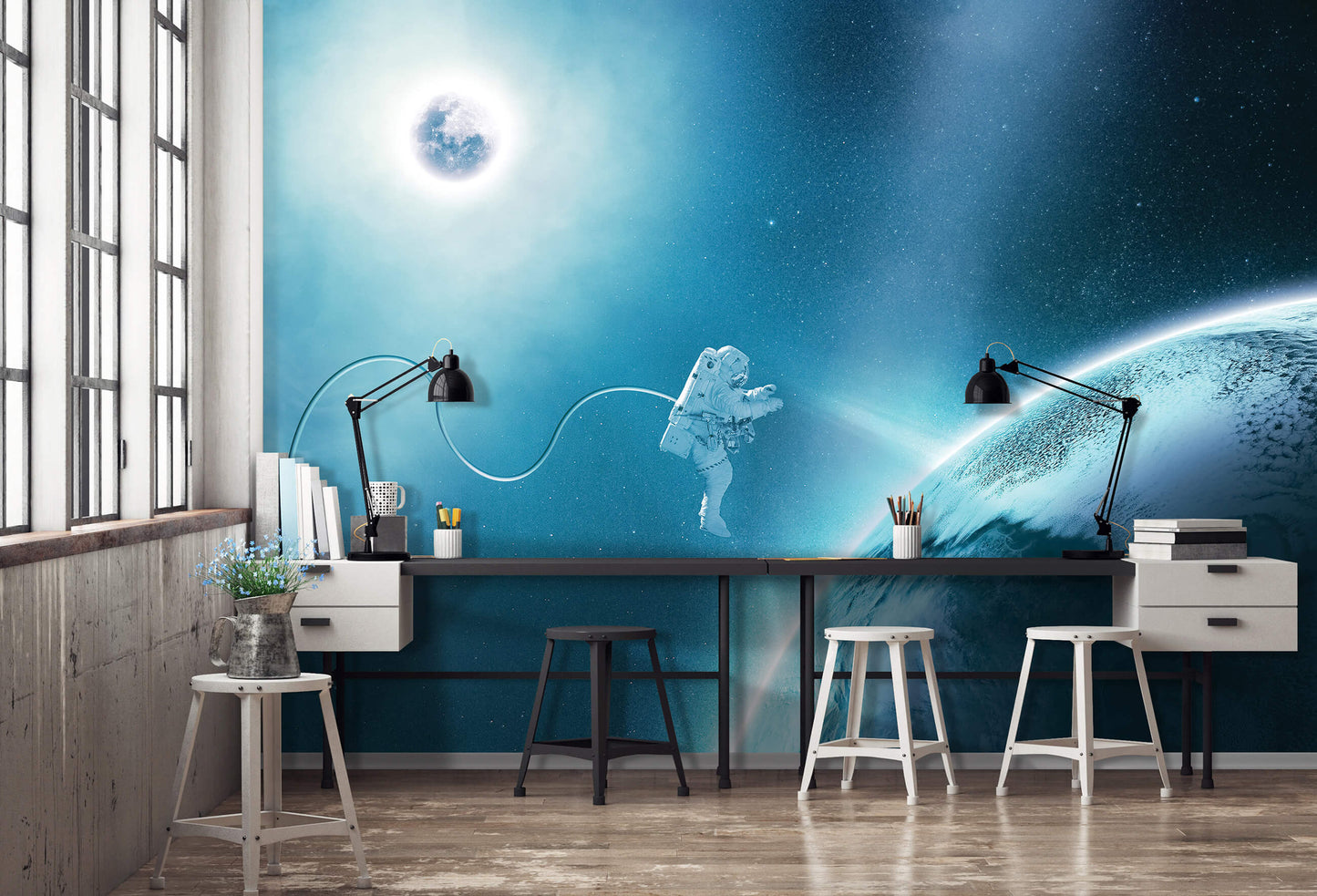 Cosmic Space Walk Blue Cosmos Astronomy Non-woven Photo Wallpaper (W x H) 312 cm x 219 cm (123" x 86")