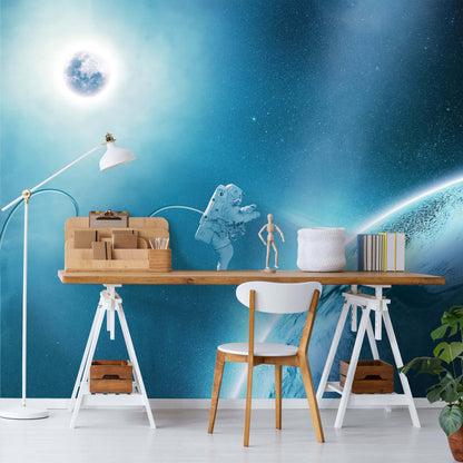Space Walk Blue Cosmos Astronomy Non-woven Photo Wallpaper (W x H) 312 cm x 219 cm (123" x 86")