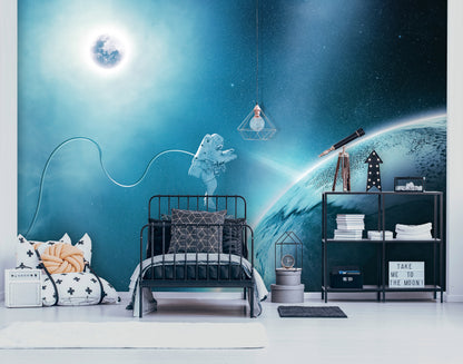 Space Walk Blue Cosmos Astronomy Non-woven Photo Wallpaper (W x H) 312 cm x 219 cm (123" x 86")