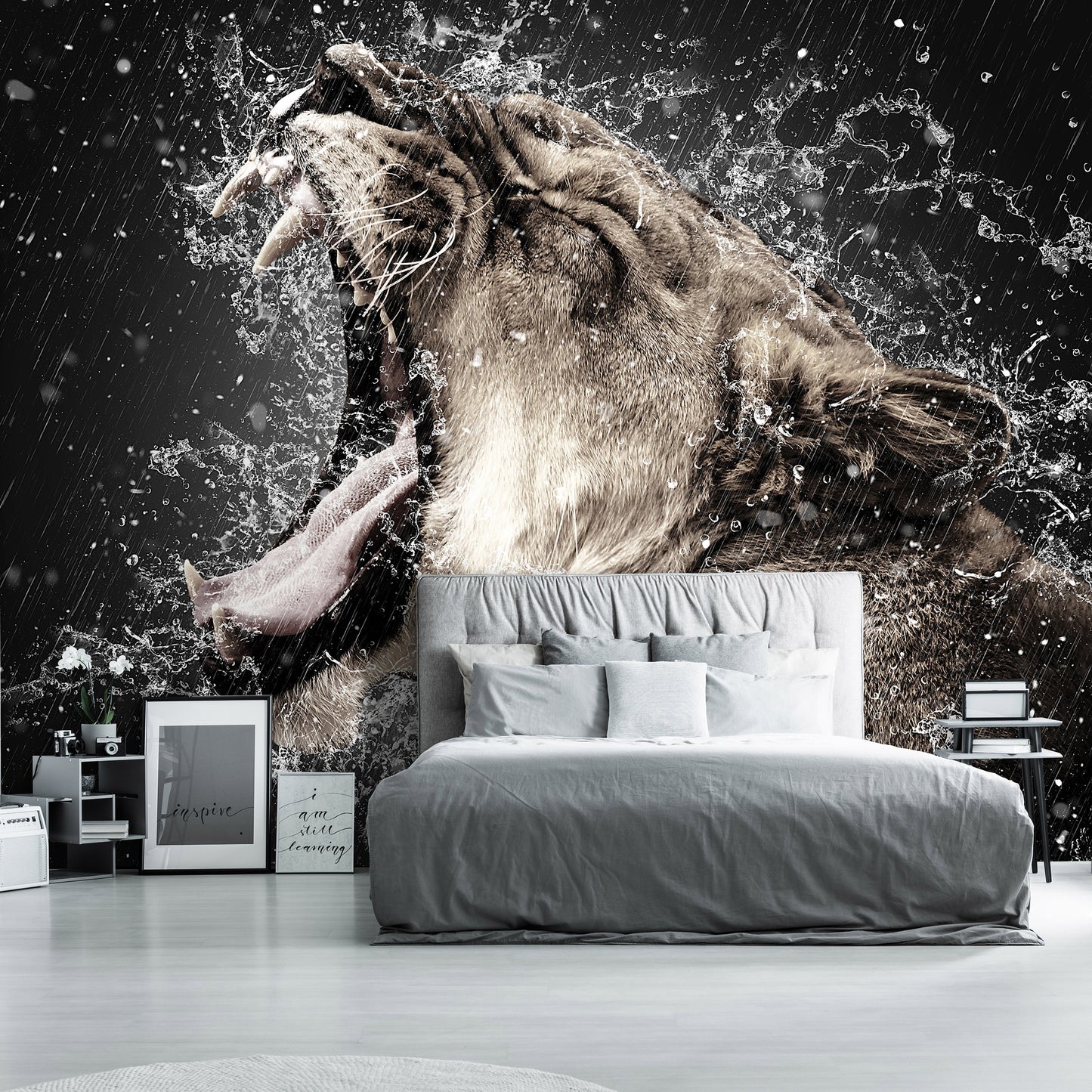 Roaring Wild Cat Animal Non-woven Photo Wallpaper (W x H) 312 cm x 219 cm (123" x 86")