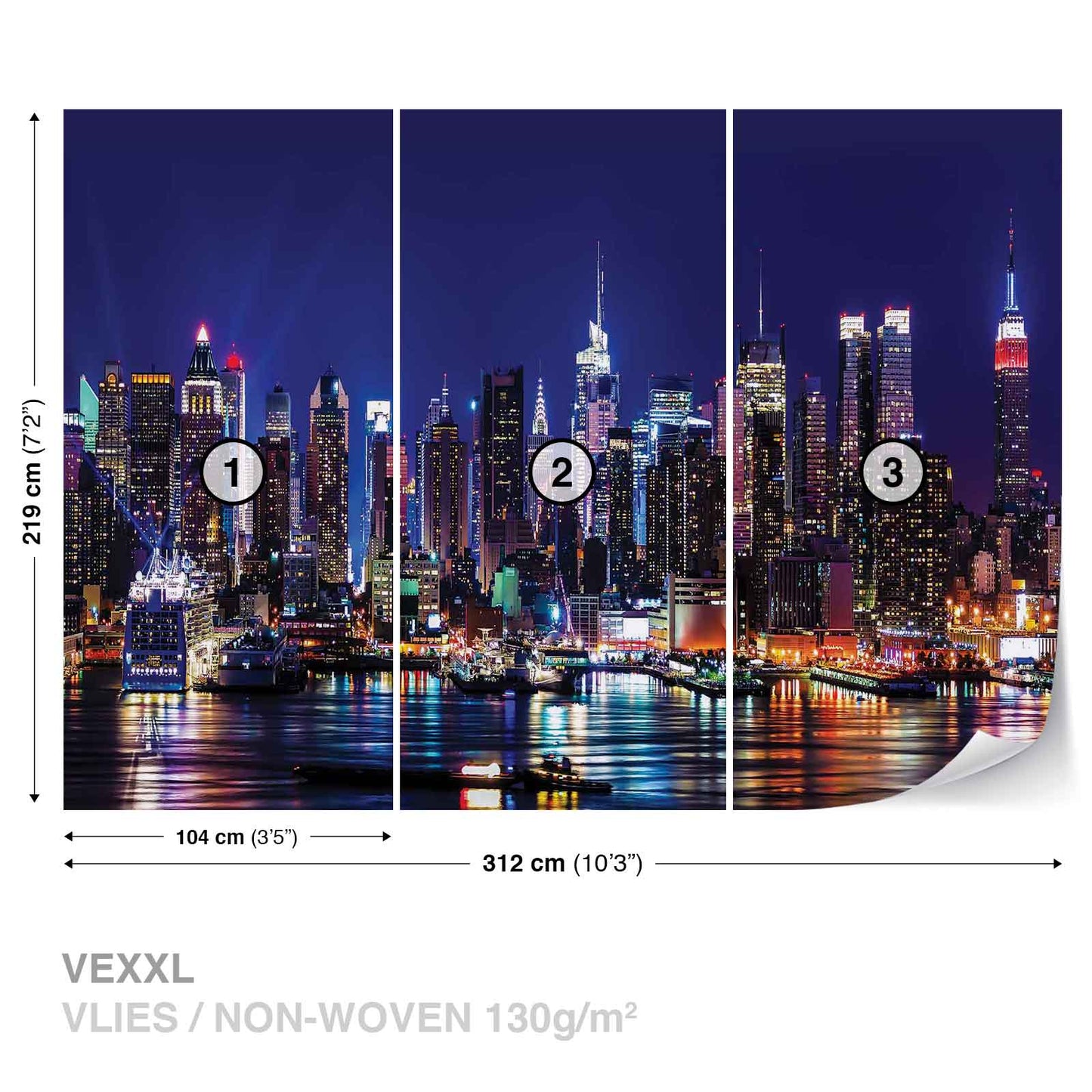 New York Night View Cityscape Non-woven Photo Wallpaper (W x H) 312 cm x 219 cm (123" x 86")