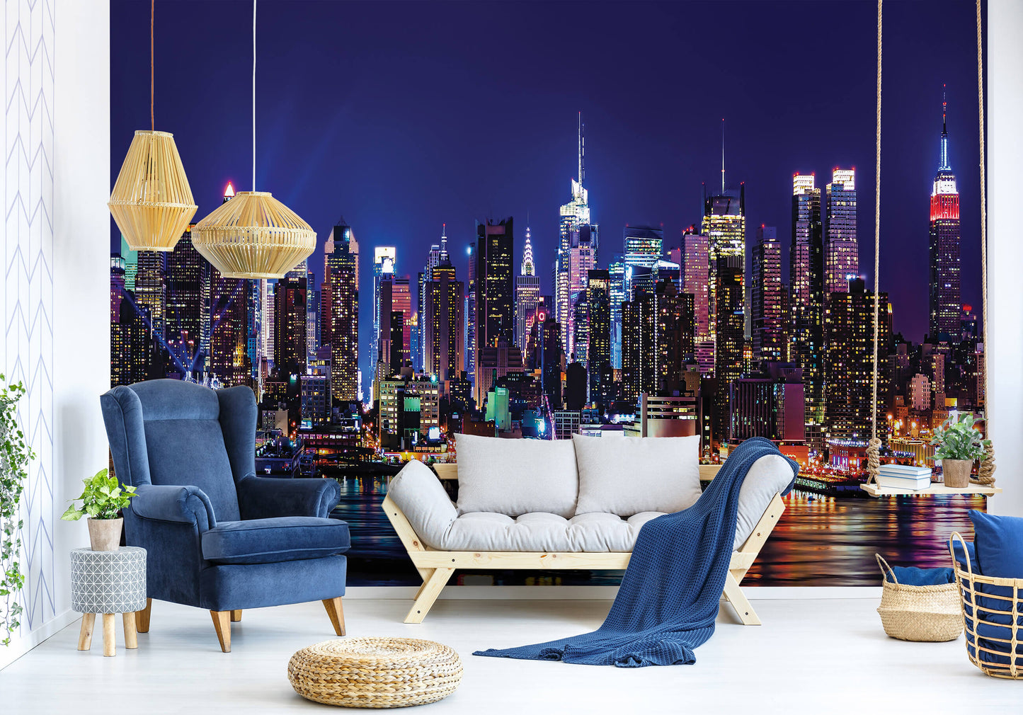 New York Night View Cityscape Non-woven Photo Wallpaper (W x H) 312 cm x 219 cm (123" x 86")