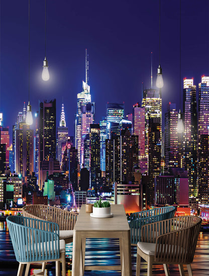 New York Night View Cityscape Non-woven Photo Wallpaper (W x H) 312 cm x 219 cm (123" x 86")
