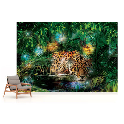 Wild Leopard Cat Animal Non-woven Photo Wallpaper (W x H) 368 cm x 254 cm (144" x 100")