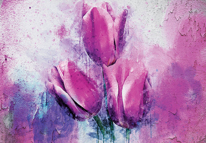 Purple Tulips Composition Painted Floral Non-woven Photo Wallpaper (W x H) 312 cm x 219 cm (123" x 86")