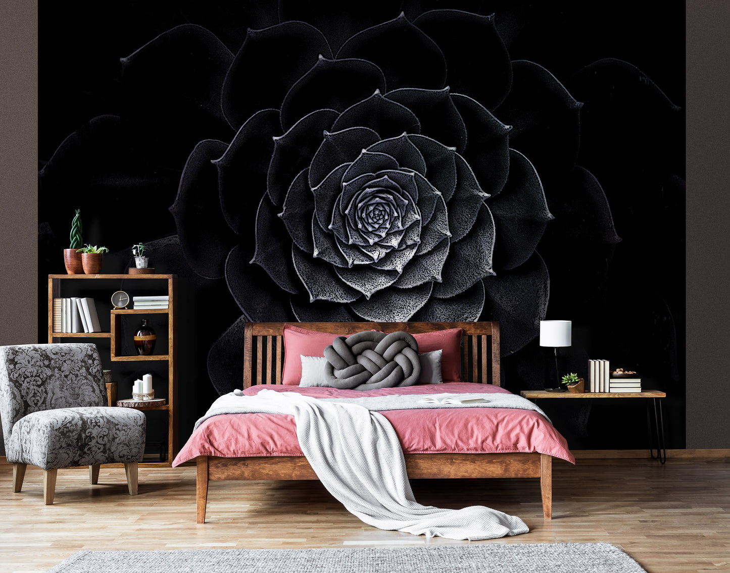 Black Flower Floral Non-woven Photo Wallpaper (W x H) 312 cm x 219 cm (123" x 86")