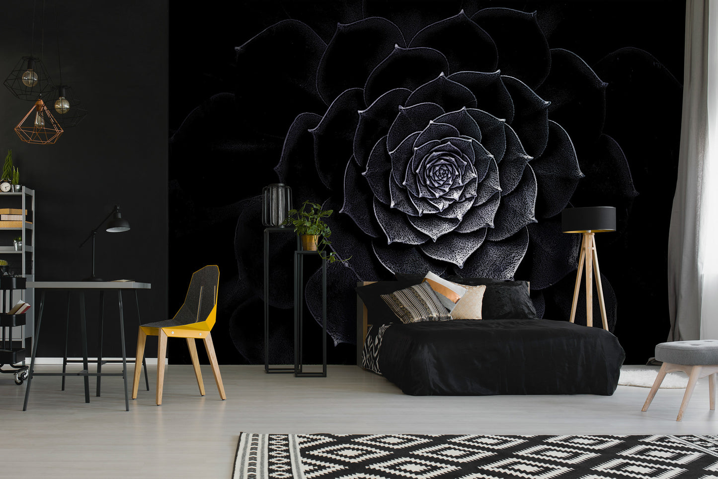 Black Flower Floral Non-woven Photo Wallpaper (W x H) 312 cm x 219 cm (123" x 86")