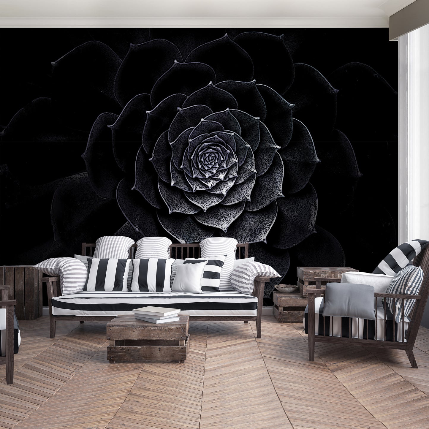 Black Flower Floral Non-woven Photo Wallpaper (W x H) 312 cm x 219 cm (123" x 86")