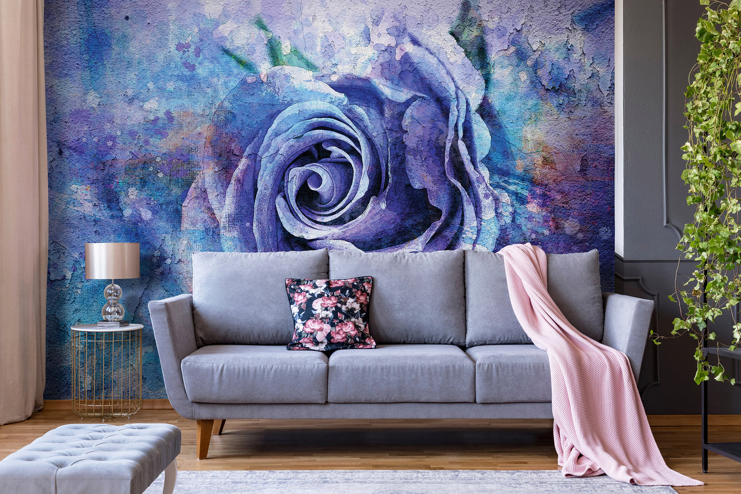 Purple Floral Abstract Floral Non-woven Photo Wallpaper (W x H) 312 cm x 219 cm (123" x 86")