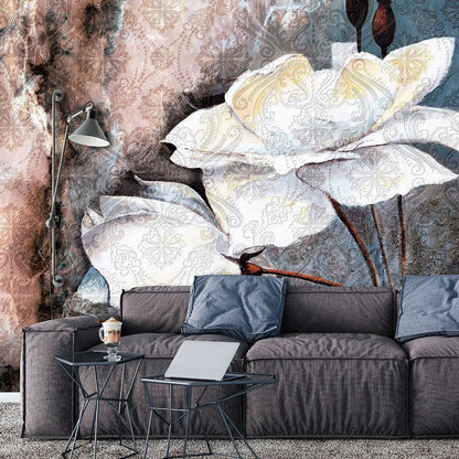 Abstract Floral Composition White Floral Non-woven Photo Wallpaper (W x H) 312 cm x 219 cm (123" x 86")