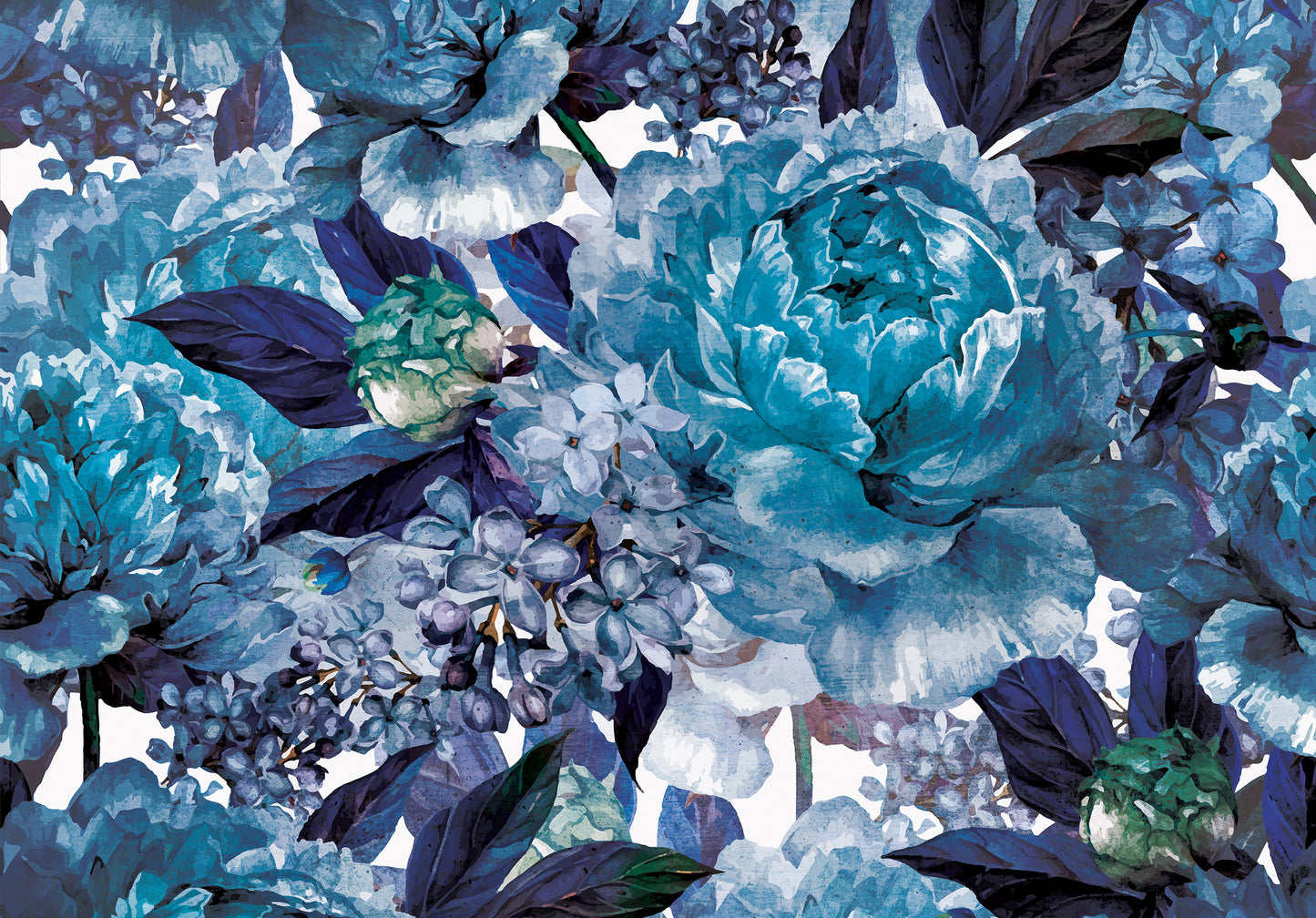 Blue Floral Composition Floral Non-woven Photo Wallpaper (W x H) 312 cm x 219 cm (123" x 86")