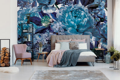 Blue Composition Floral Non-woven Photo Wallpaper (W x H) 312 cm x 219 cm (123" x 86")