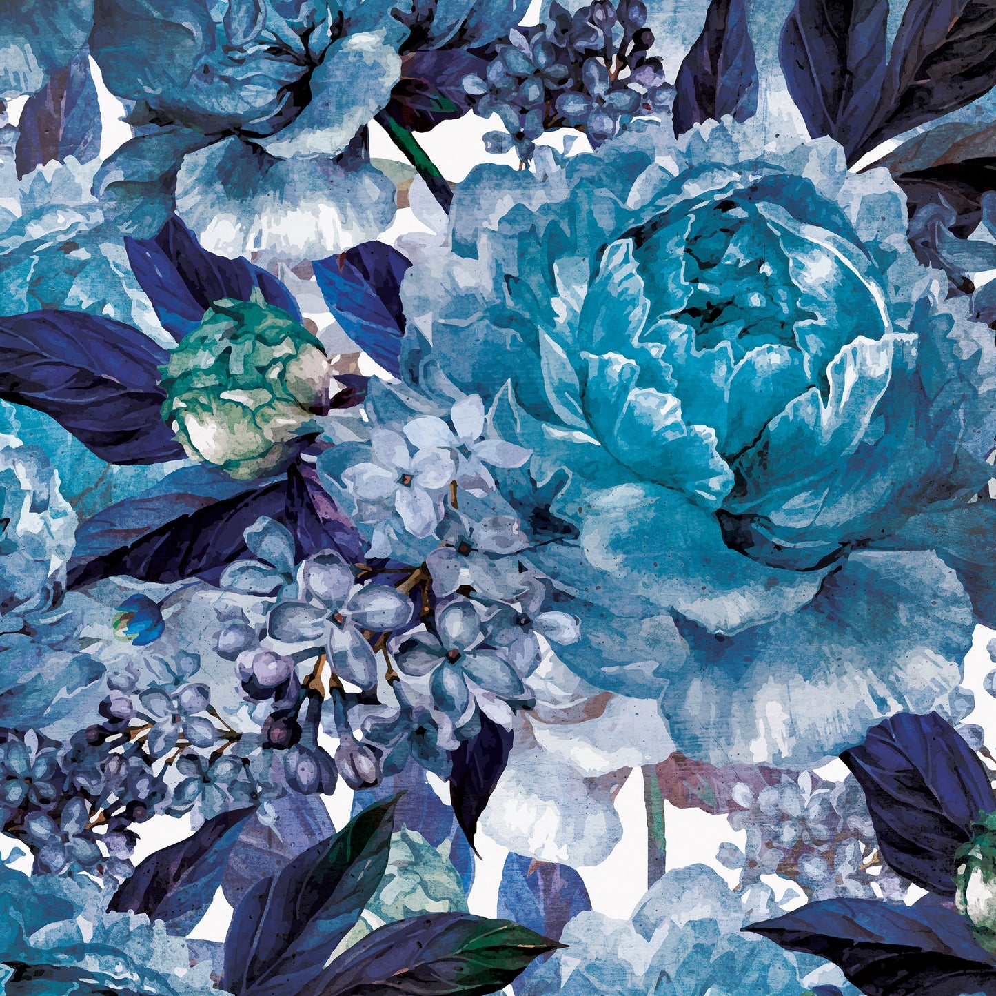 Blue Floral Composition Floral Non-woven Photo Wallpaper (W x H) 312 cm x 219 cm (123" x 86")