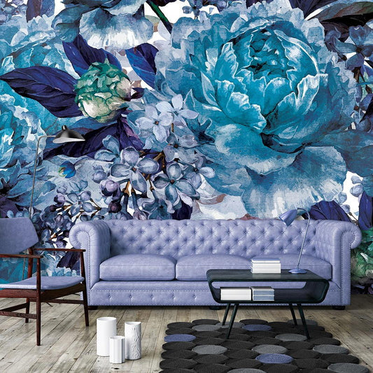 Blue Floral Composition Floral Non-woven Photo Wallpaper (W x H) 312 cm x 219 cm (123" x 86")