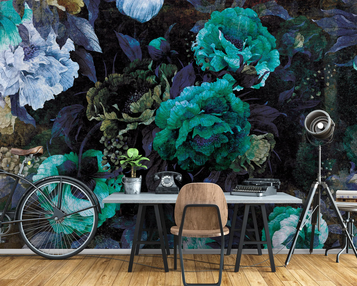 Floral Living Room Dark Style Non-woven Photo Wallpaper (W x H) 312 cm x 219 cm (123" x 86")